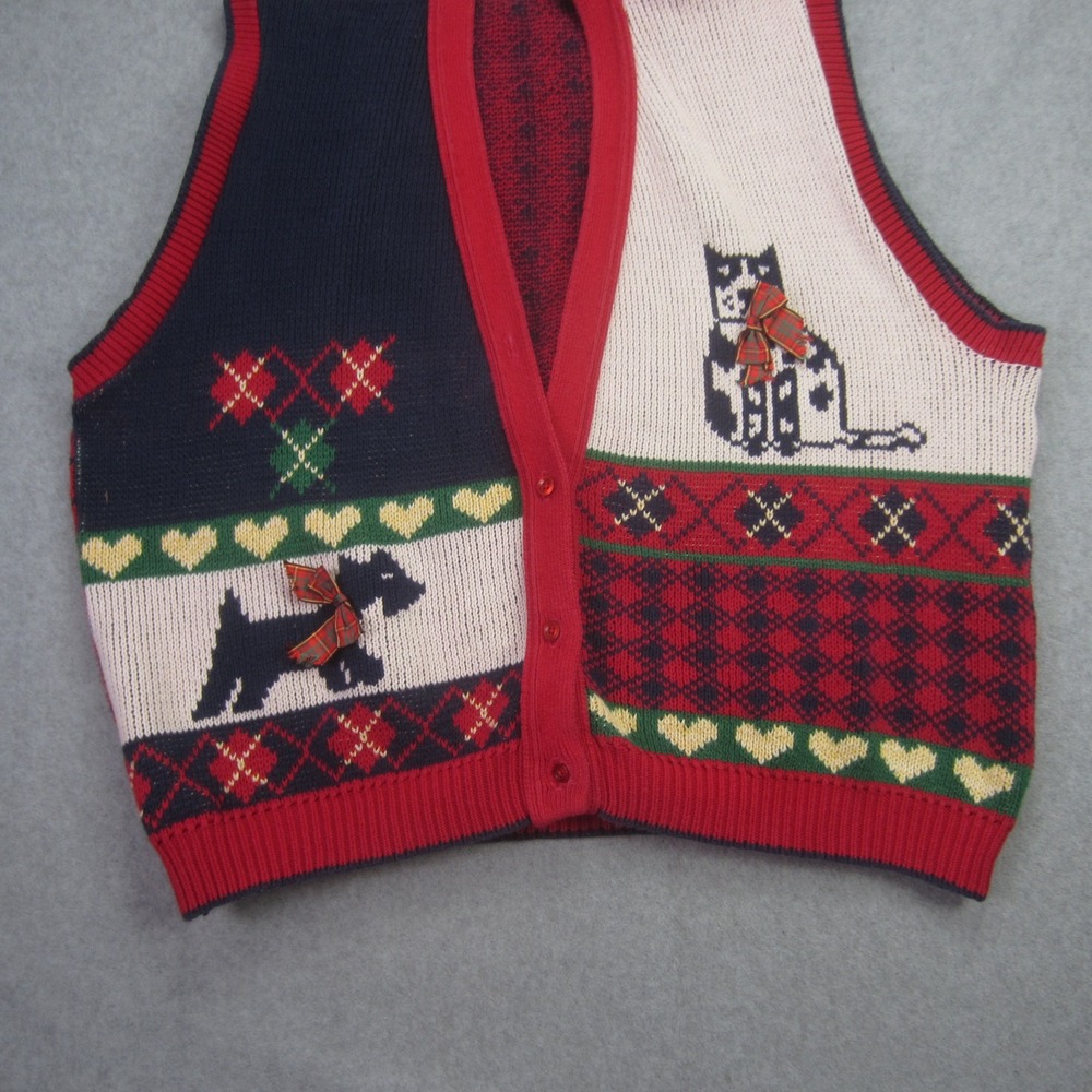 Sweater Loft Vest Women 1X Red Multi Ugly Christmas Sweater Dog Cat Fair Isle - Picture 5 of 12